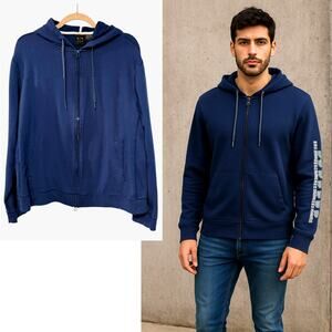 NEW! Armani Exchange Men's XL Full Zip Hoodie Sweatshirt Cotton Logo Navy Blue